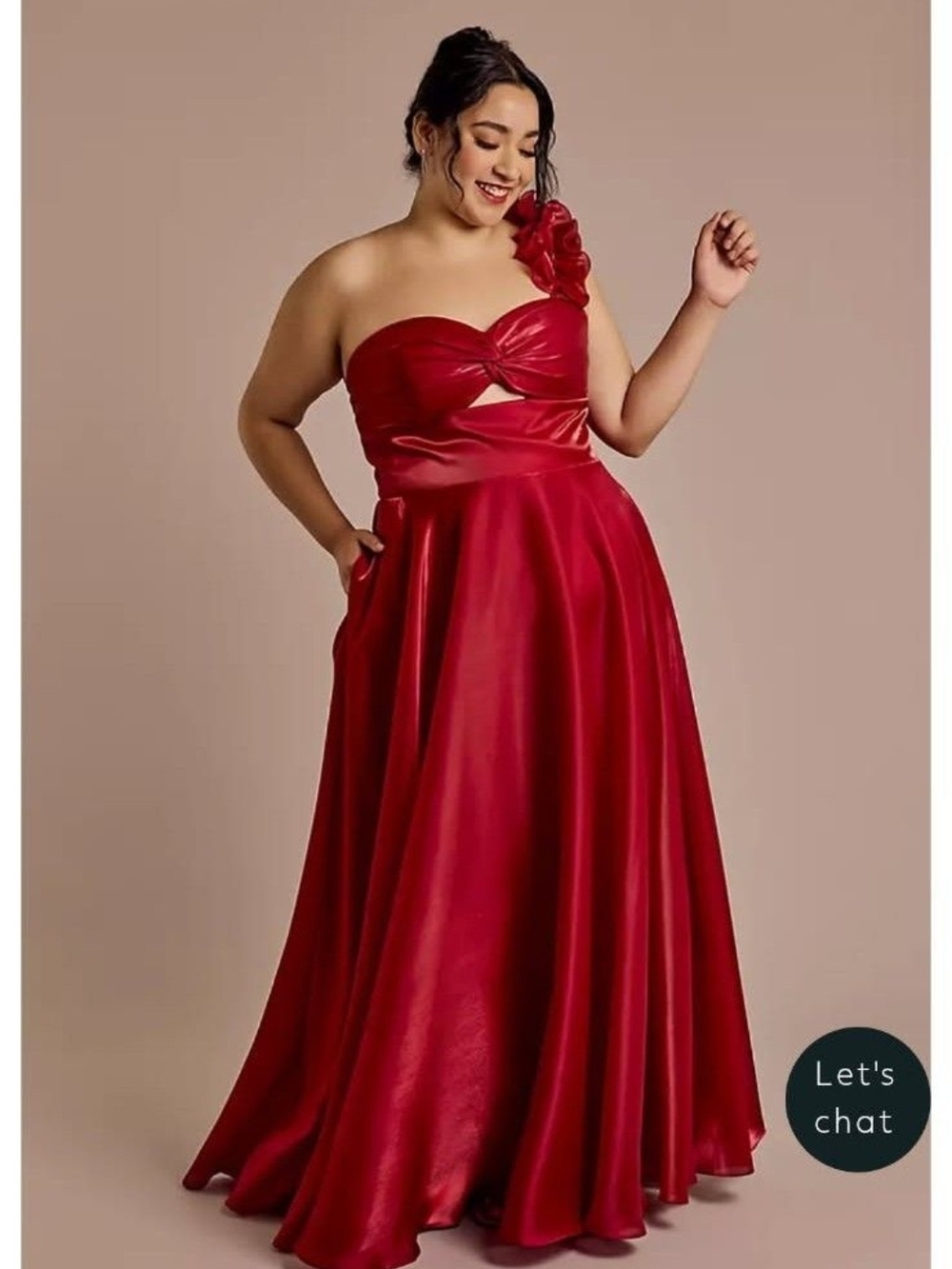 Plus-Size Red One-Shoulder Satin Evening Gown